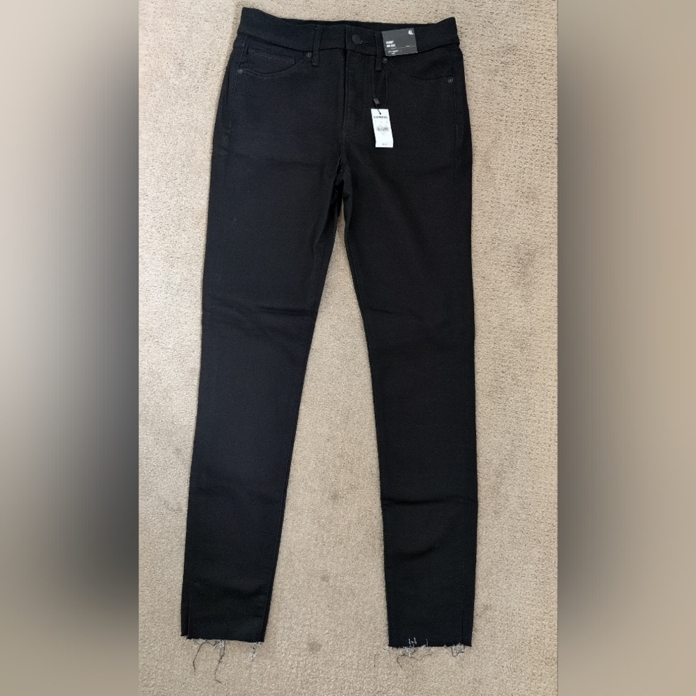 Express Mid Rise Skinny Black Frayed Fringe Hem Long Denim/ Jeans